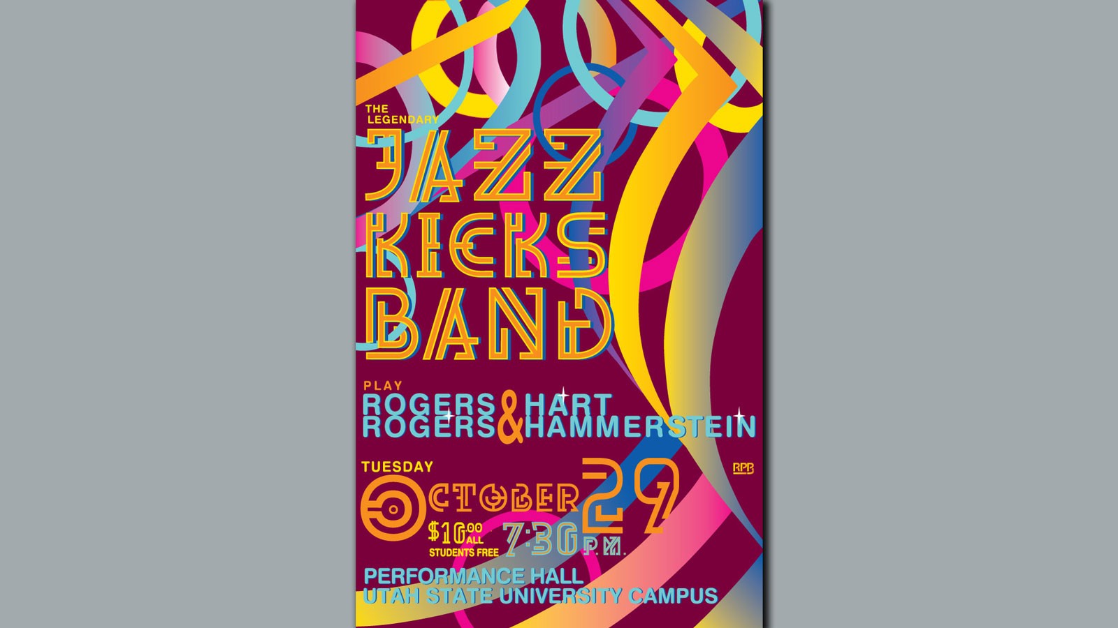 Text Reads: Jazz Kicks Play Rogers & Hart, Rogers & Hammerstein. October 29.