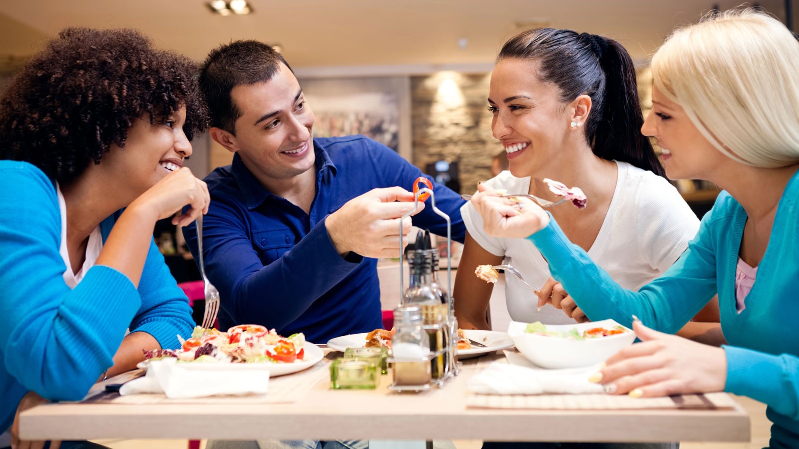 People eating at a restaurant.
