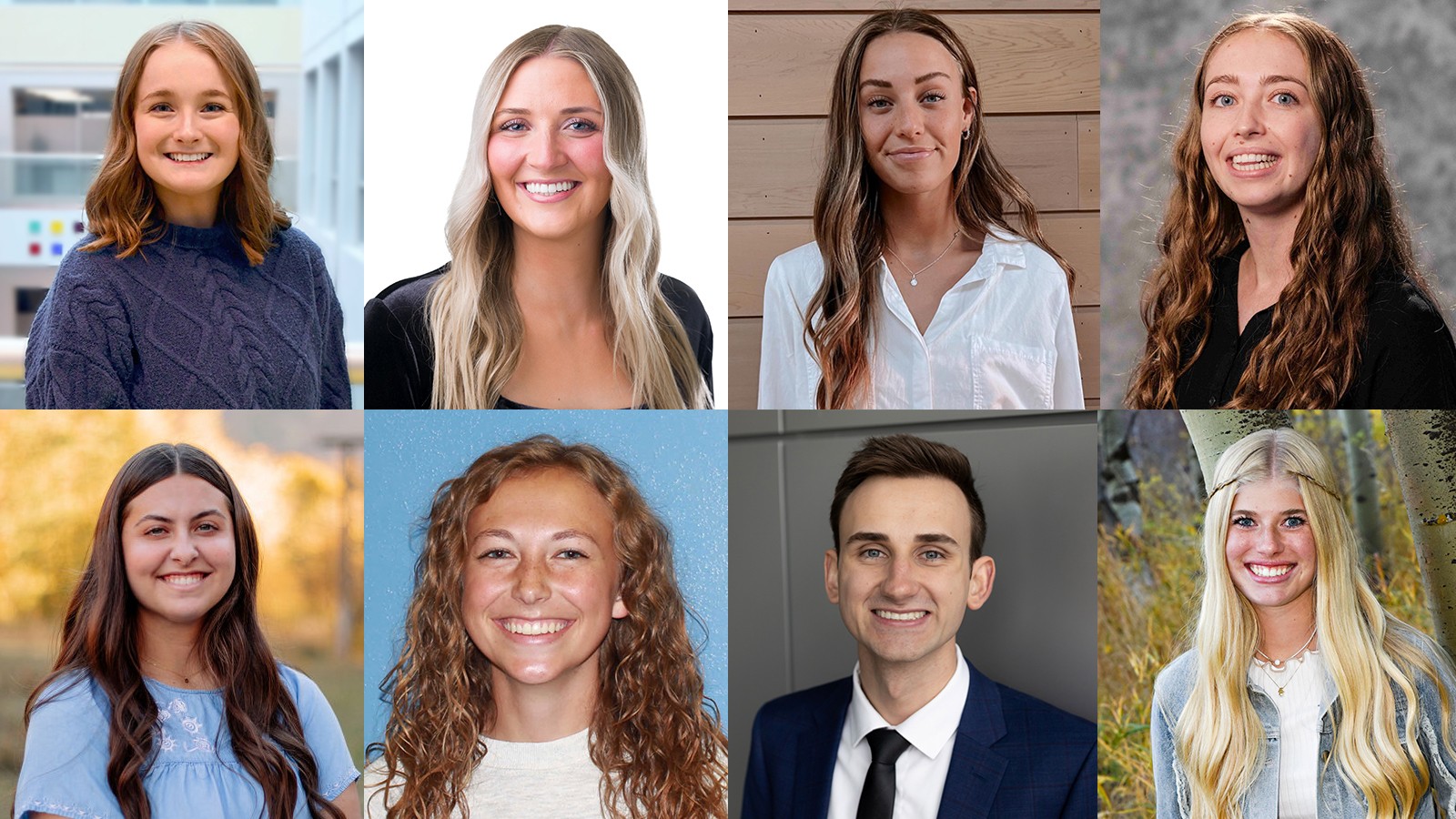 Eight photographs of students.