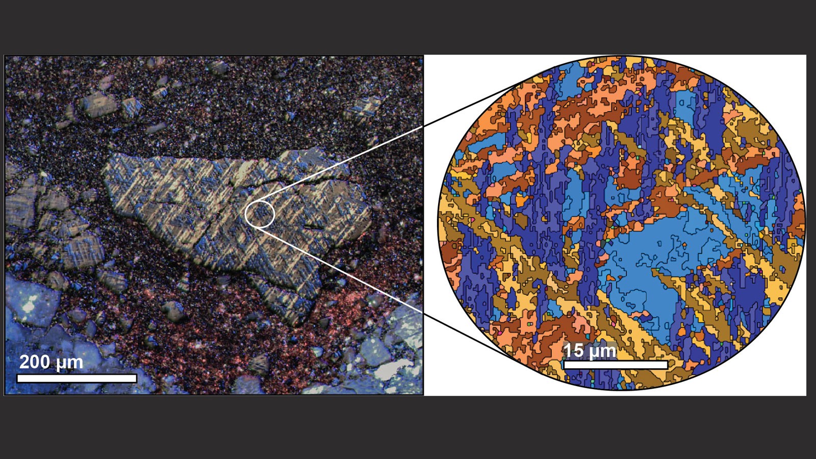 Microscopic iron-oxide mineral samples.
