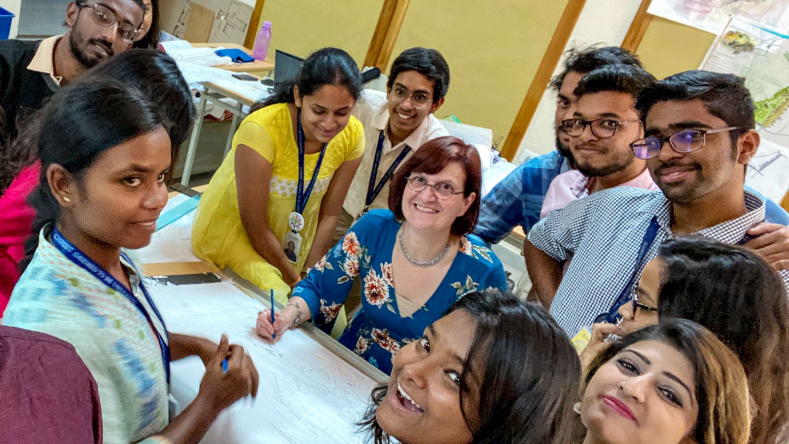 Caroline Lavoie and students in India.