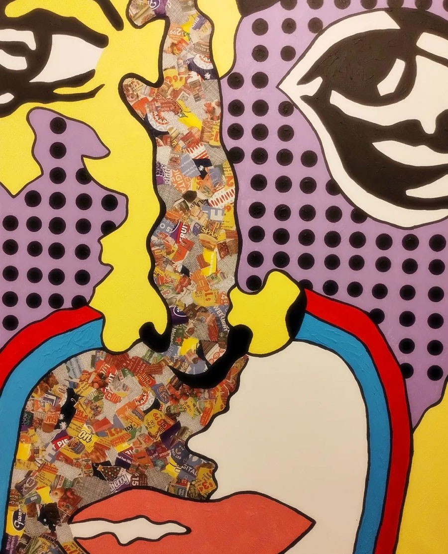 Pop art including abstract faces.