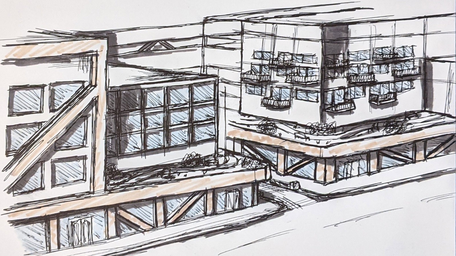 An early concept sketch of the development plan.
