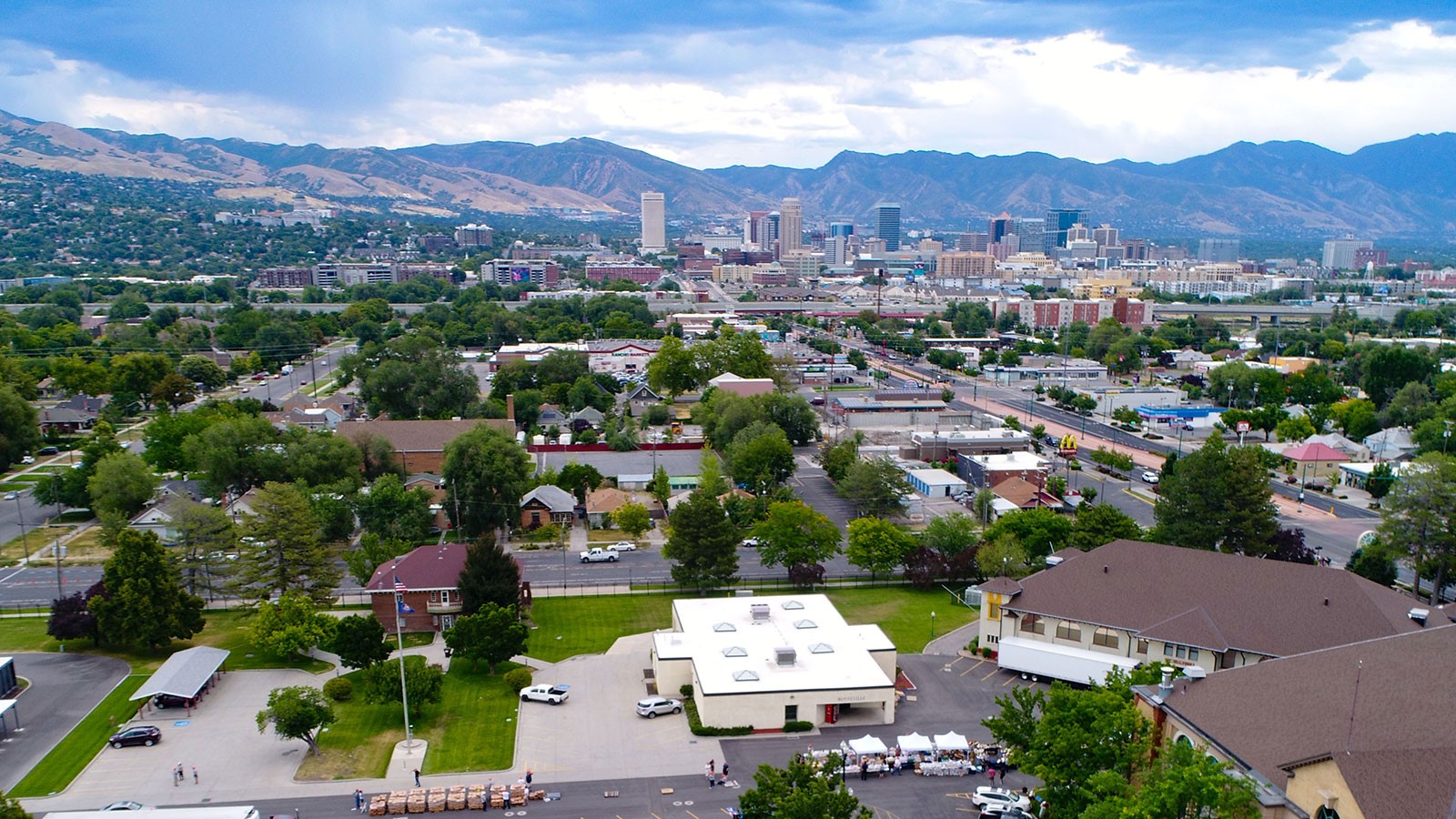 Drone shot of the Farmers Feeding Utah event in Salt Lake City, in partnership with USU Extension.