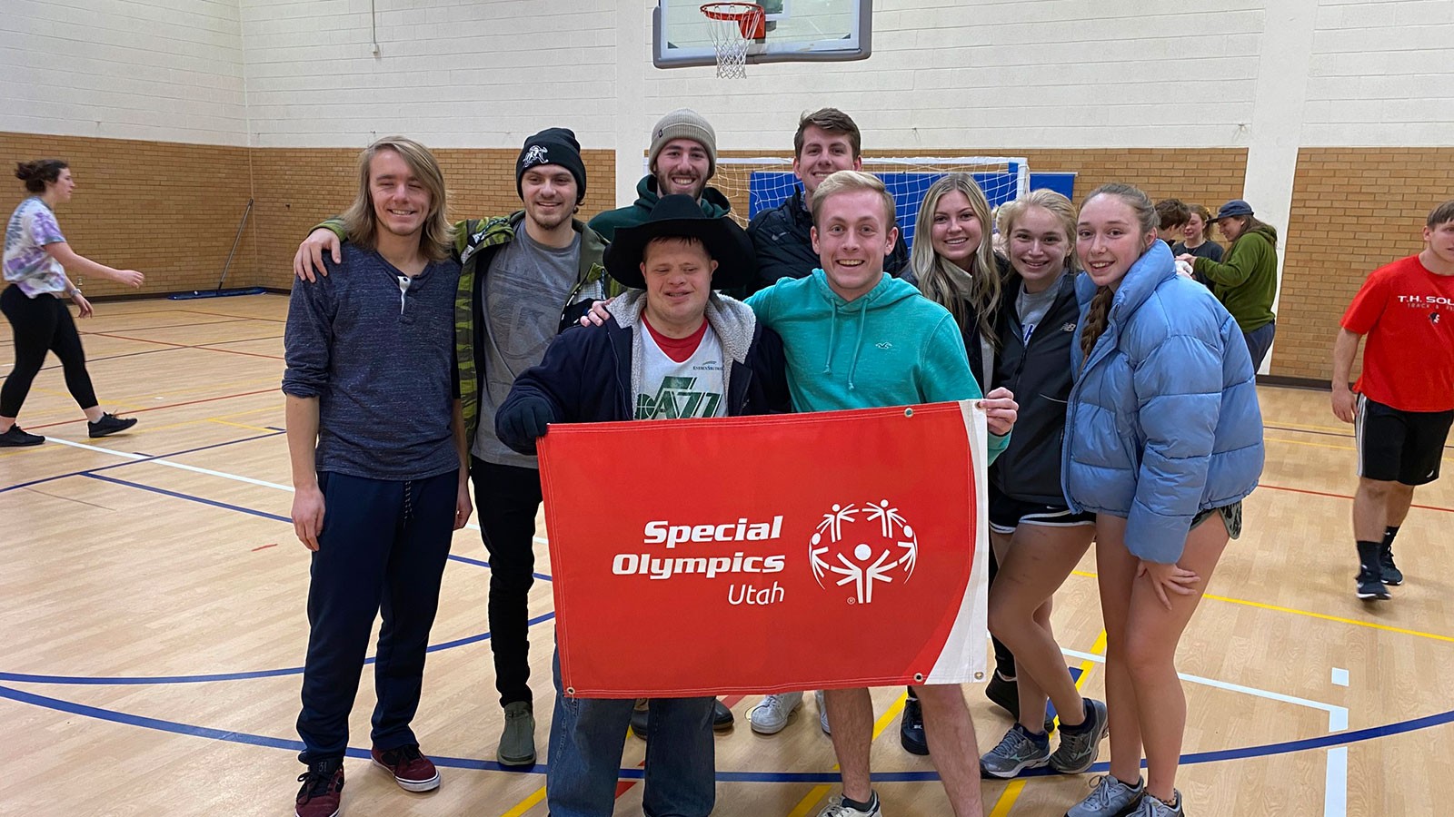Student volunteers in USU's Special Olympics.