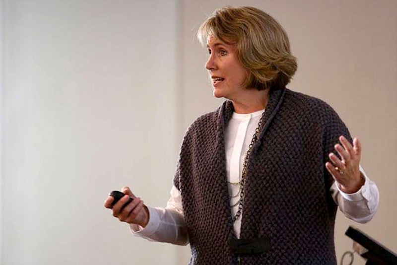 Susan Madsen teaches a lecture.