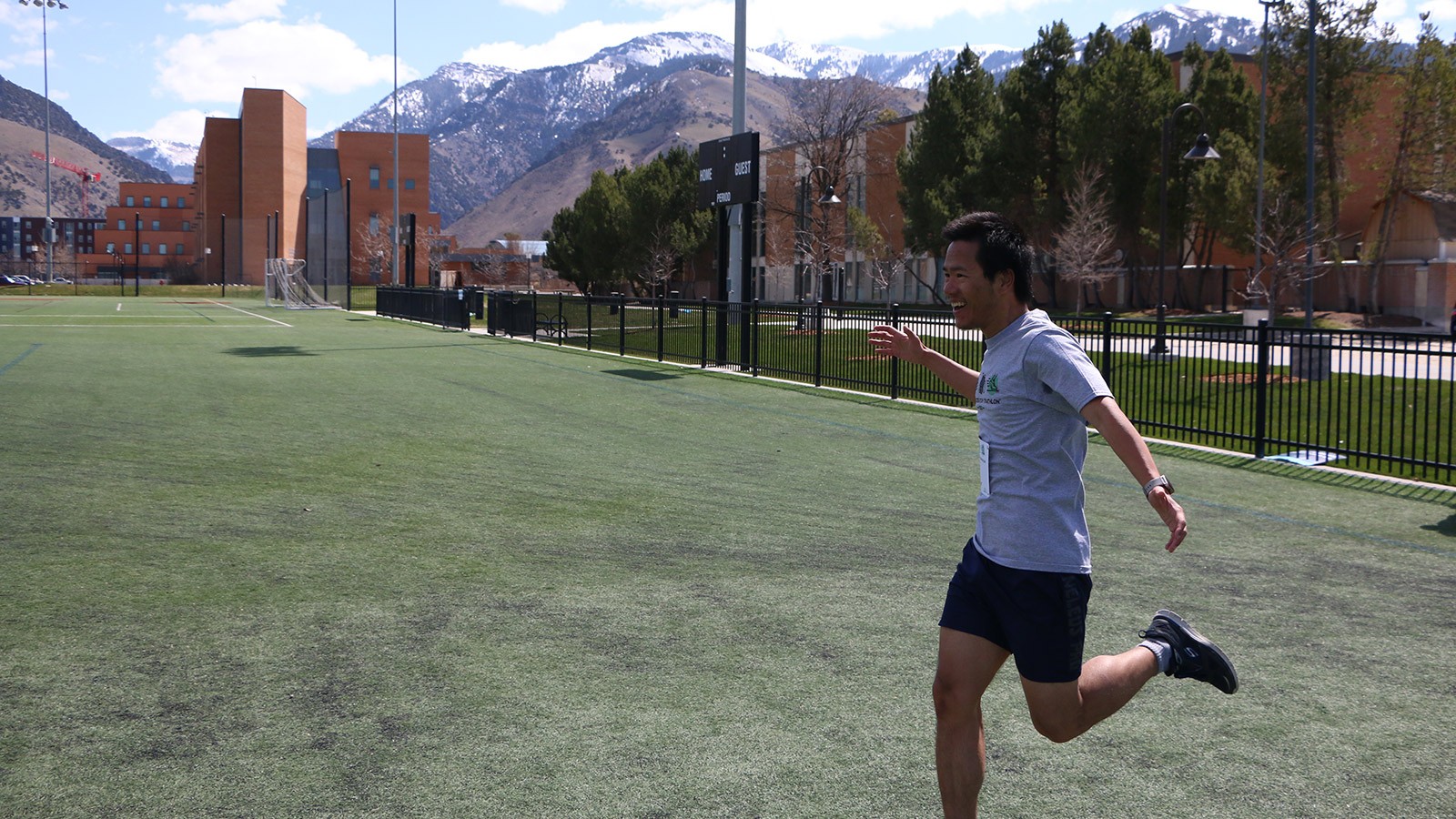 USU students runs in the triathlon.