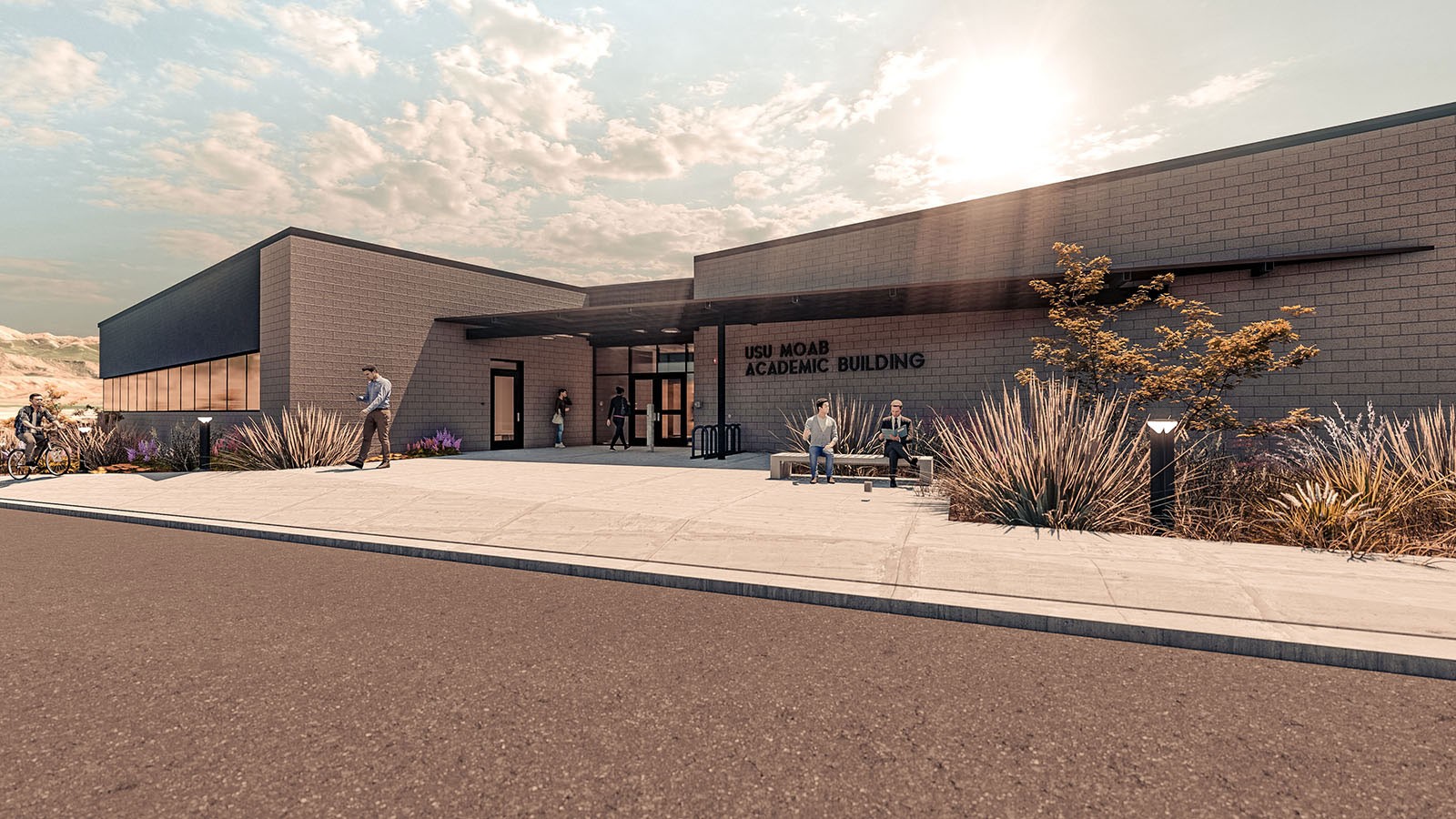 Rendering of USU Moab campus north entrance.