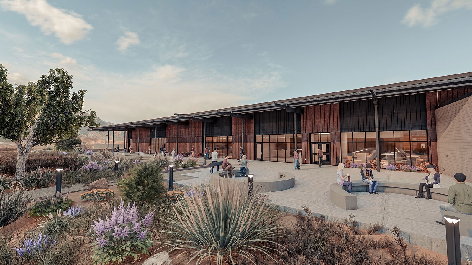 Rendering of USU Moab patio permaculture garden.