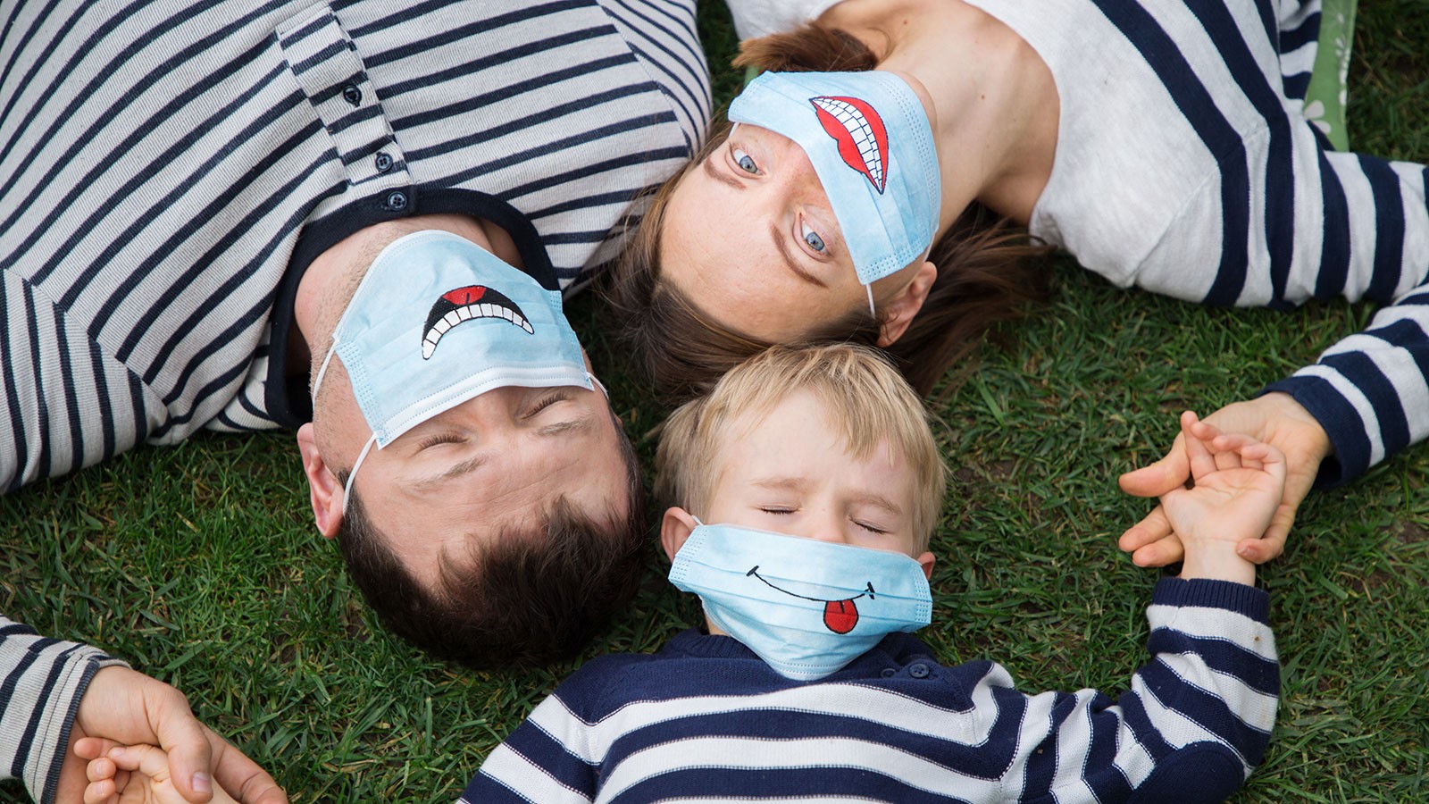 family wearing masks.