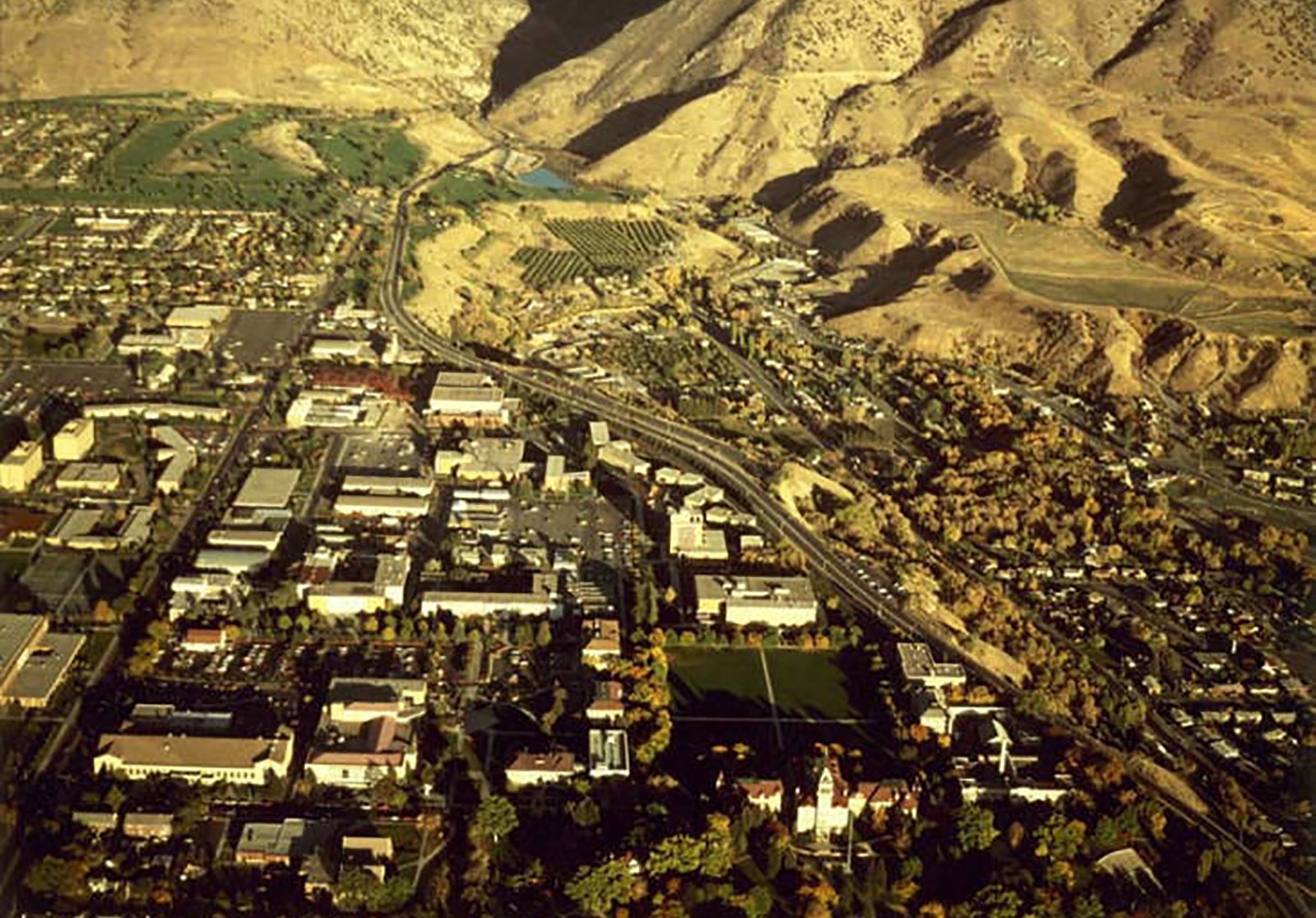 Aerial view of campus and Logan Canyon, 1981.