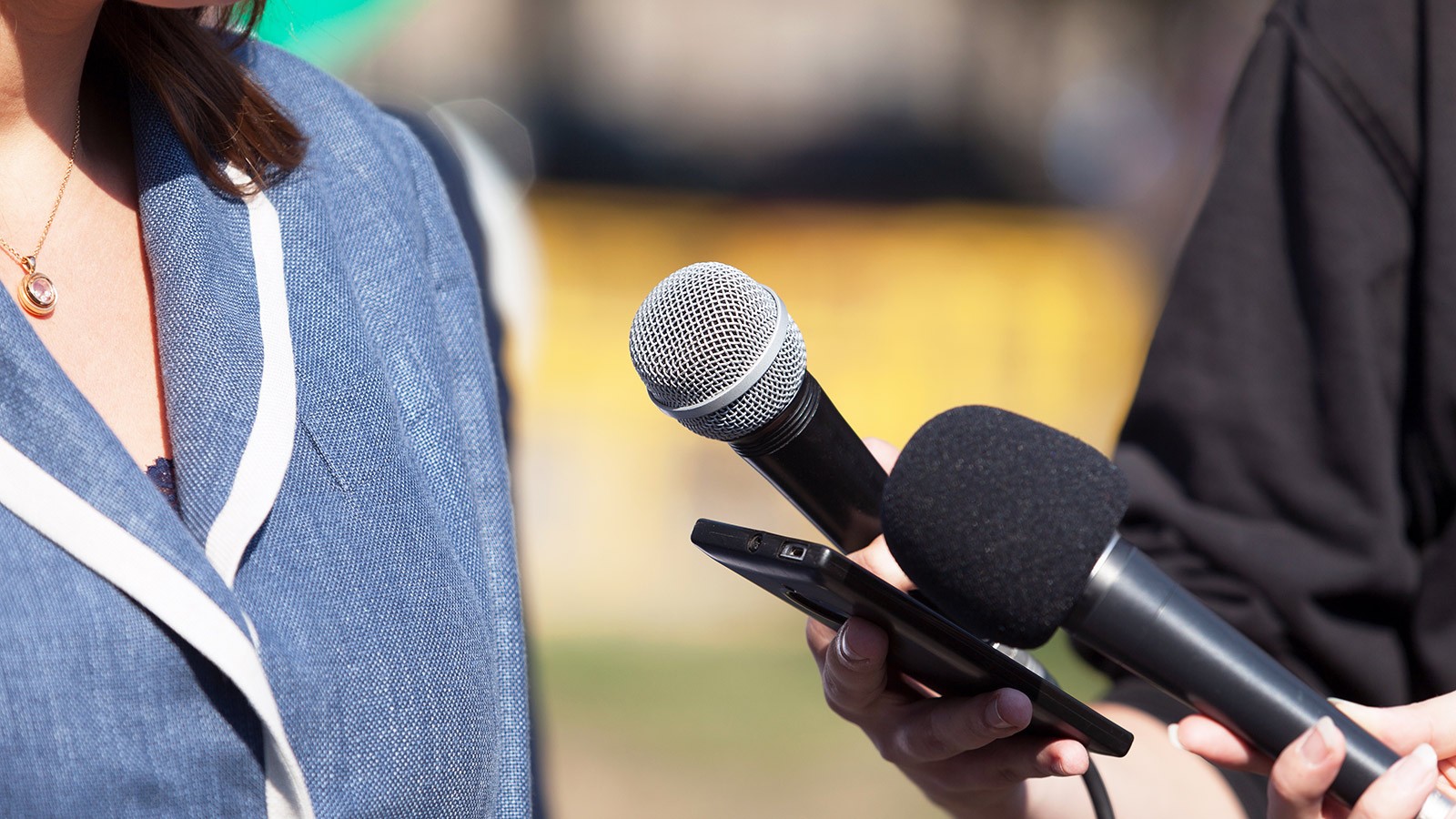 Microphone pointed toward a woman.