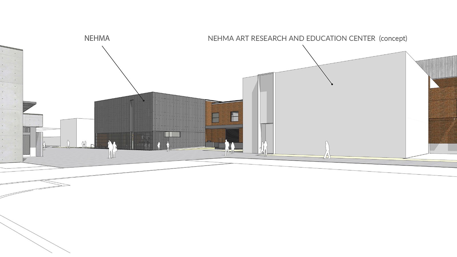 A concept rendering shows two rectangular buildings.