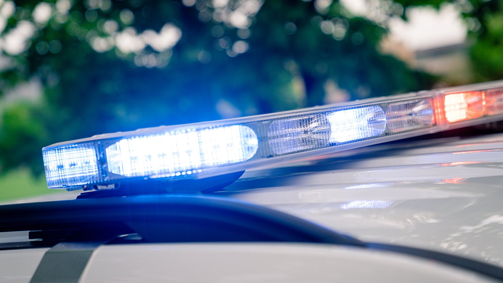 Police lights on top of a police vehicle.