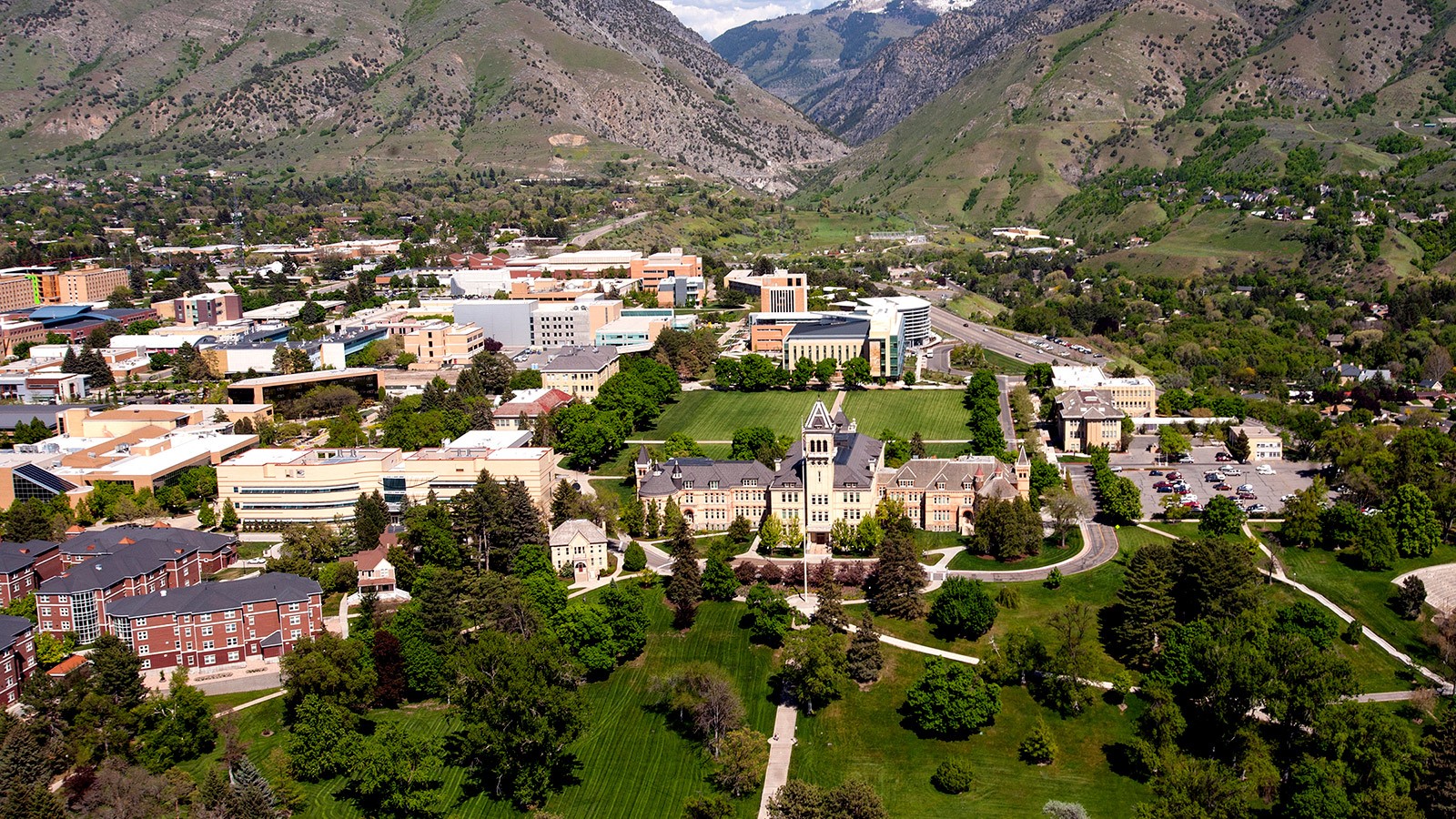 USU aerial of main campus in Logan.