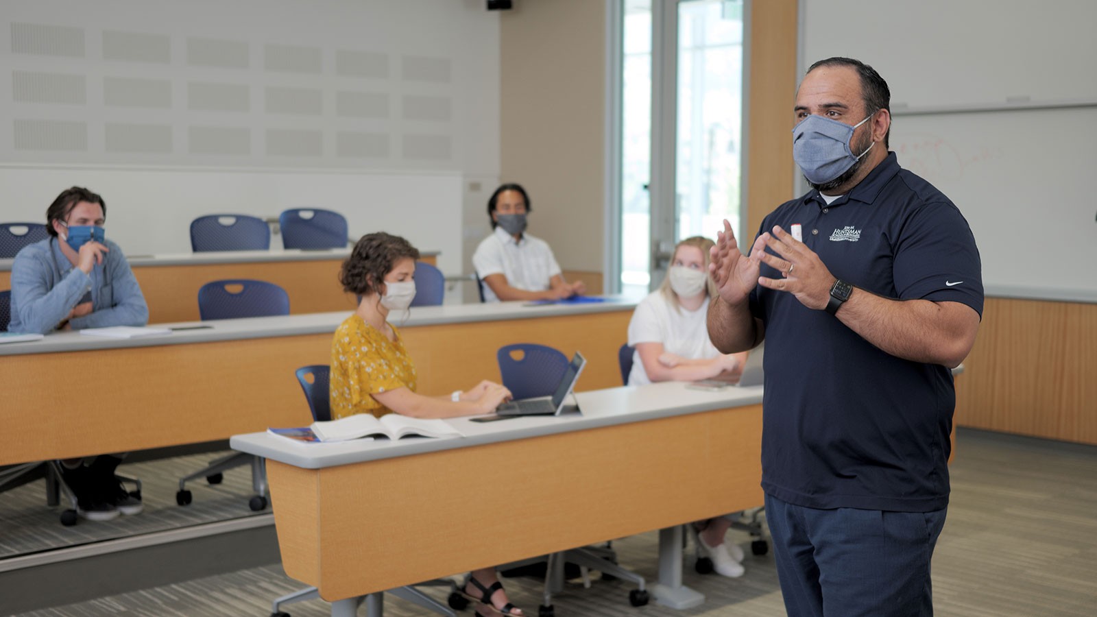 Instructor teaching a class of students.